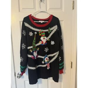 Oversized 99 Jane Street Ugly Christmas Sweater Gnomes Long Black Size Large